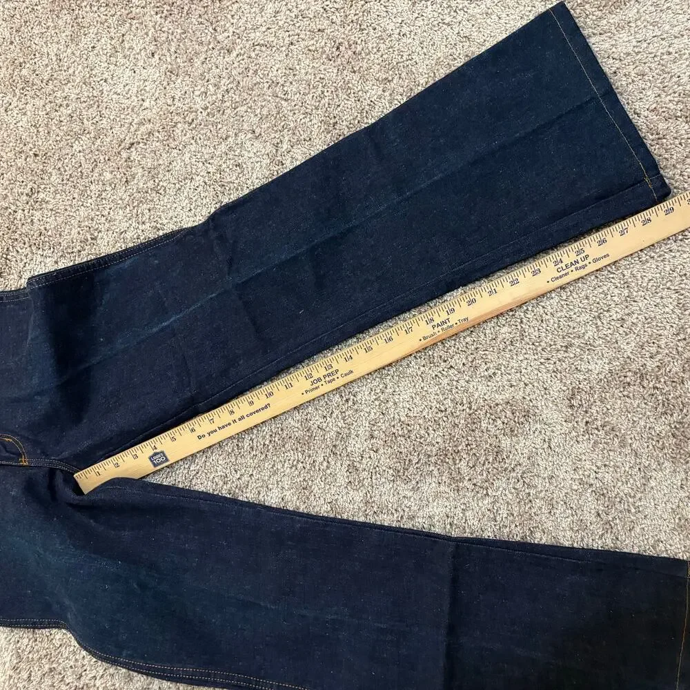 Vintage 70s Wrangler Flare Jeans 29 Long Dark Wash Indigo High Rise Bell Bottom